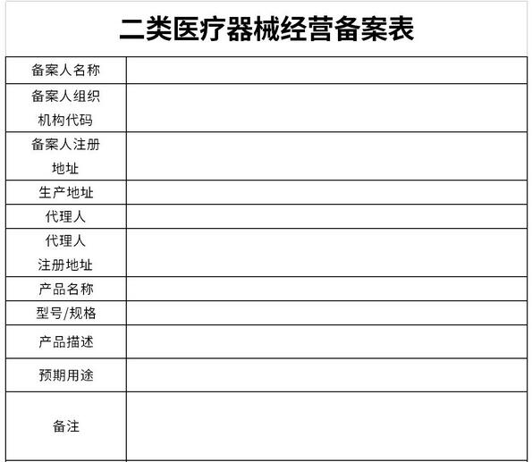 二類醫(yī)療器械經(jīng)營備案表
