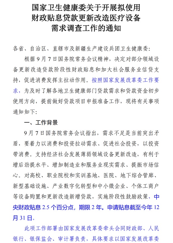 醫(yī)療設備貼息貸款政策